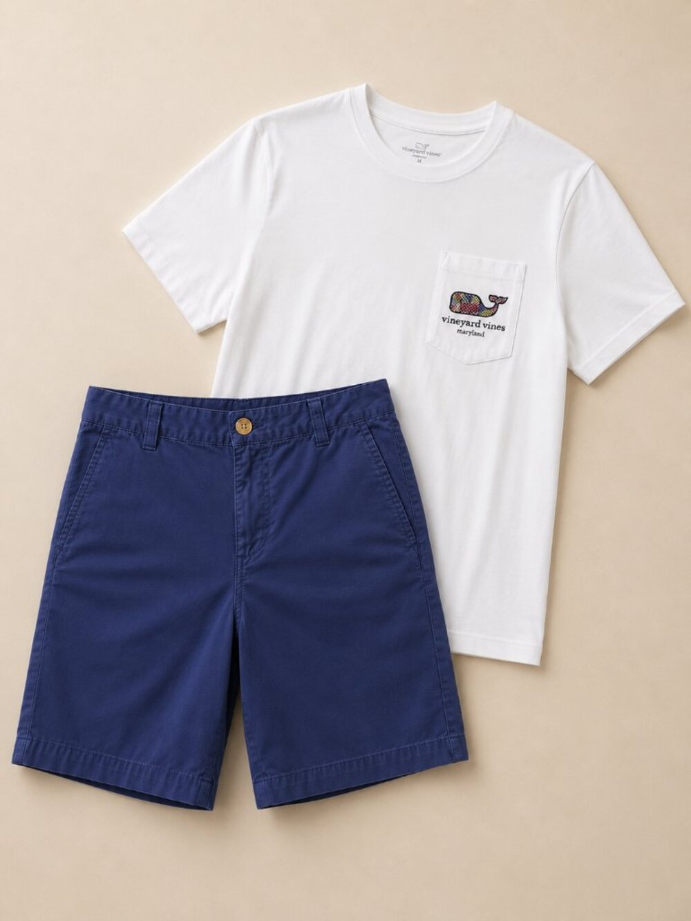 Vineyard Vines Boys Maryland Outfit Bundle: White MD Crab Tee XL- Blue Shorts 16